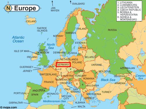 Map of modern day Europe, showing Germany: