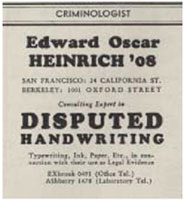 Advertisement for Criminologist, California
Monthly, University of California, Berkeley:
California Alumni Association, June, 1935, p. 5.