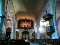 DSCN6848e Organ and pulpit, Notre Dame de Cougnes, La Rochelle