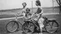 044b Daughters of Werner and Emily Dahlheimer - Dorothy, Marlene, Lillian on bicyles, 1938